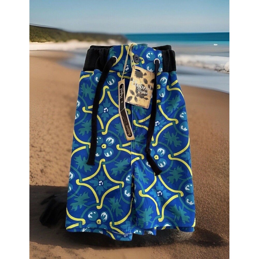 Hybrid & Co Jogger Shorts Unlined Floral Colorful Blue Yellow Mens Size 2X NWT